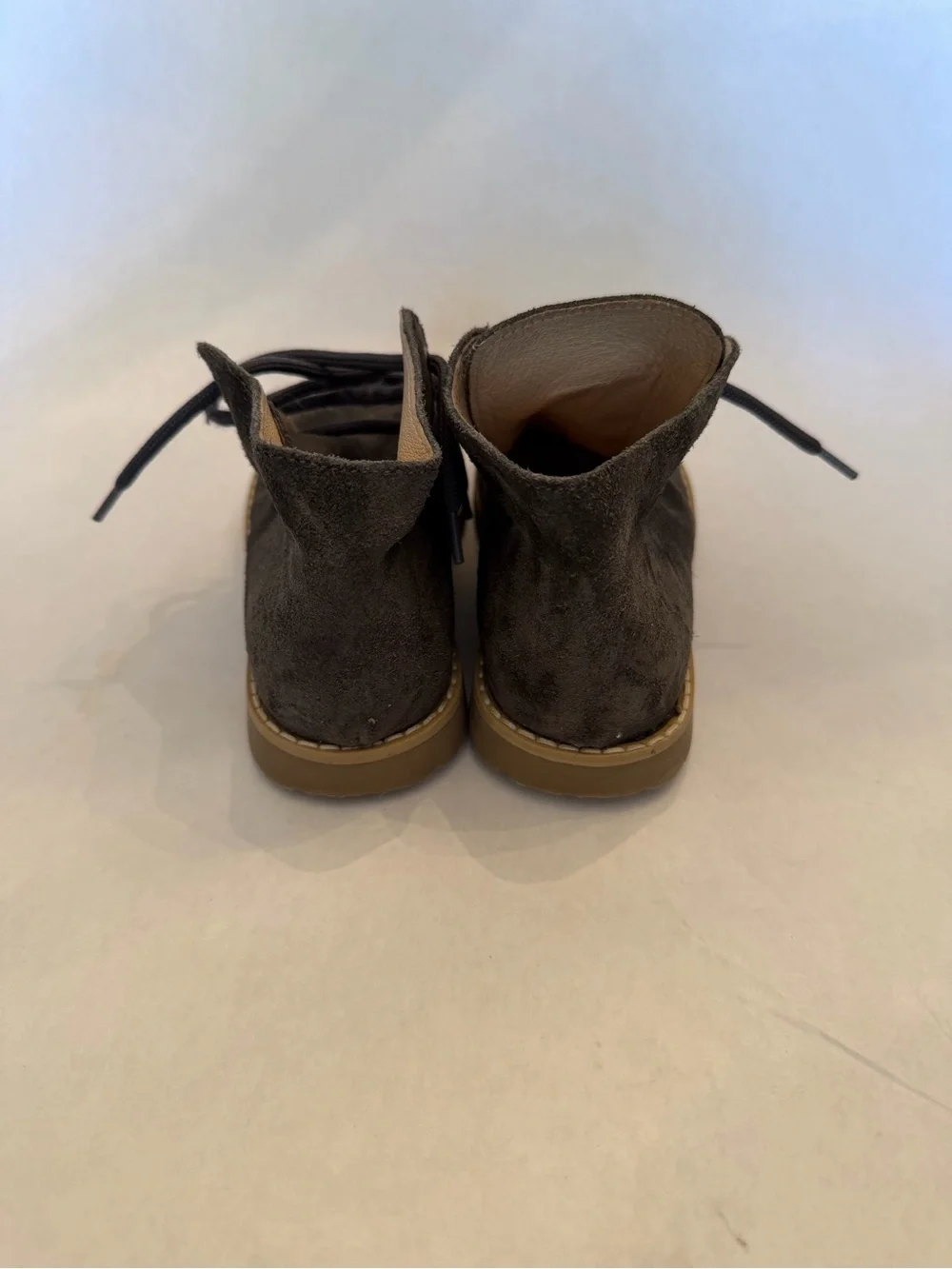 Little Eric Kids Gray Suede Lace-Up Boots with Tan Sole